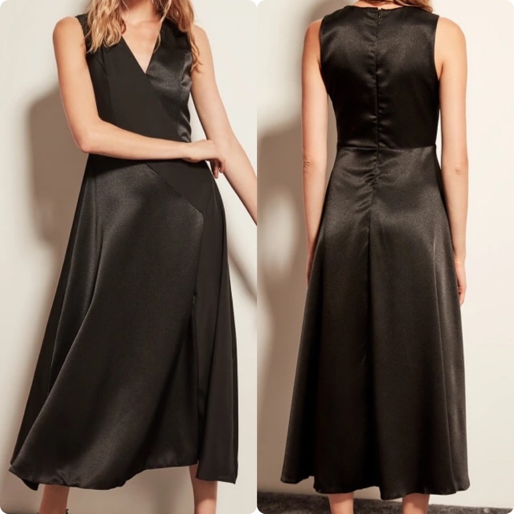 Elegant Slit Side Black Satin Dress